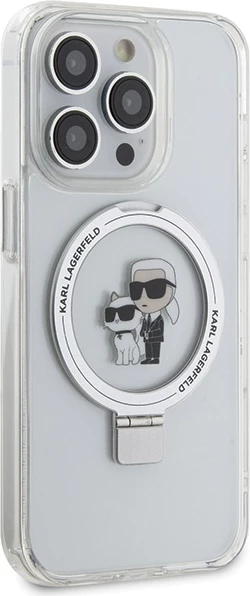 Mbështjellës Karl Lagerfeld KLHMP15XHMRSKCH për iPhone 15 Pro Max 6.7", Ring Stand Karl&Choupette, MagSafe, Bardhë