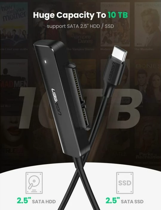 Adapter USB-C 3.1 Gen1 në SATA UGREEN 70610 për 2.5\" HDD/SSD, 50cm, i zi, në kuti