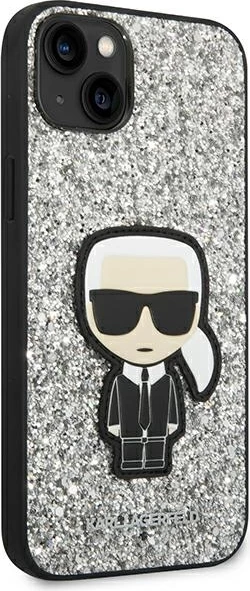 Mbështjellës Karl Lagerfeld KLHCP14MGFKPG për iPhone 14 Plus 6.7", Glitter Flakes Ikonik, argjendtë