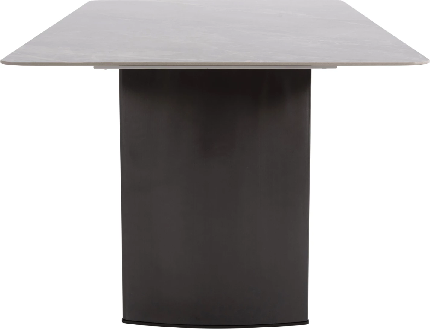 Tavolinë ngrënieje HEFF FH9766.01 sipërfaqe qeramike 12mm, ngjyrë mermeri të zi, kornizë MDF, këmbë metalike të zeza, 200x100x76H cm