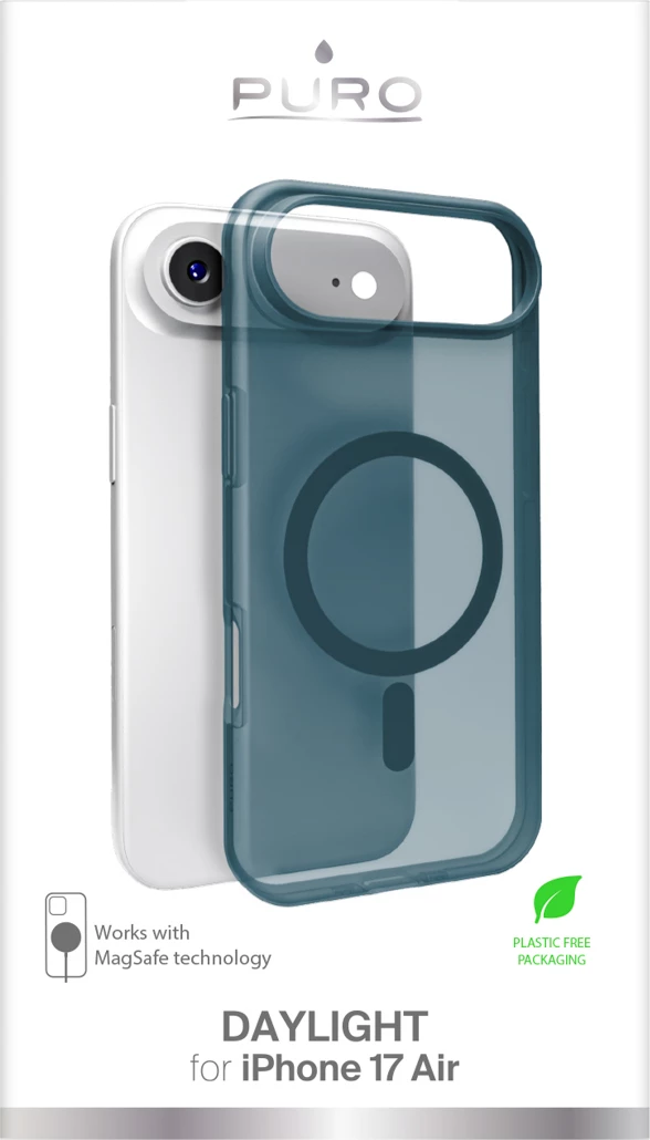 Mbështjellës Puro Daylight për iPhone 17 Air, MagSafe, silikon, turkuaz i tejdukshëm