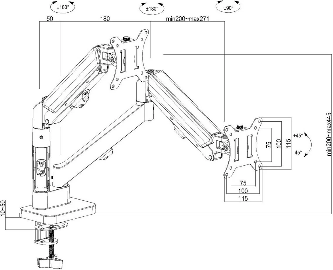 Mbajtës tavoline për 2 monitorë Maclean MC-134, 17-32\", VESA 75x75/100x100, 2-10 kg, i zi