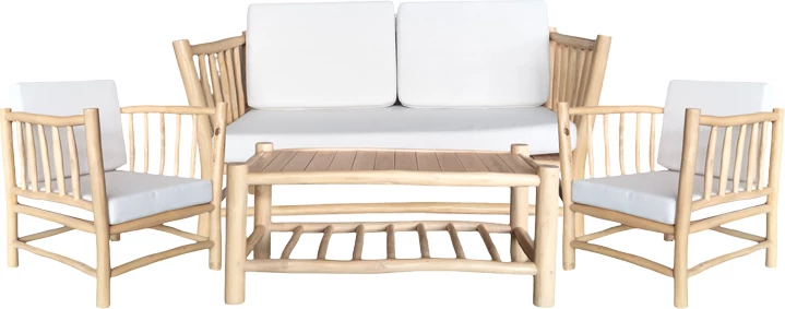 Set Mayorka, dru tik natyral, jastëk të bardhë, 4 pjesë