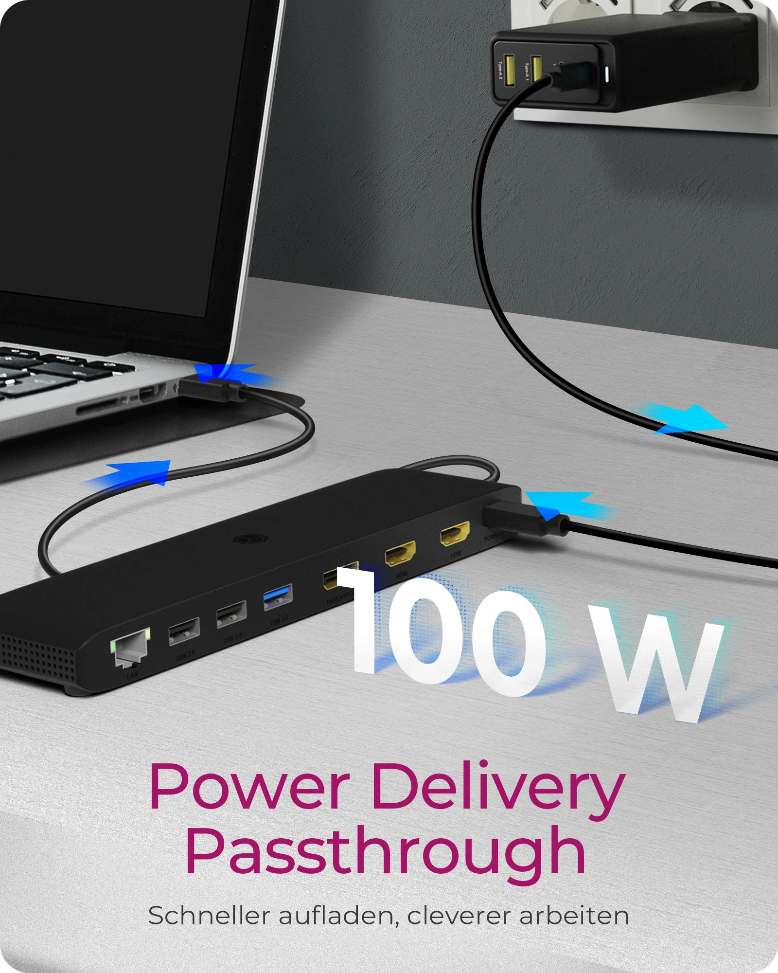 DockingStation RaidSonic ICY BOX 11-in-1, USB 3.2 Gen 2, 100 W, e zezë