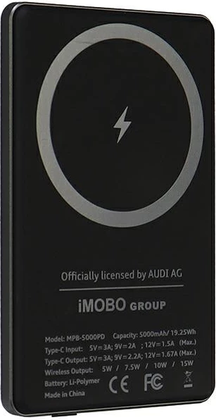 Powerbank Audi Big Logo MagSafe, 5000mAh, Metal, Gri