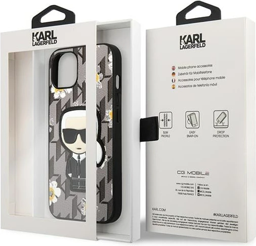 Mbështjellës Karl Lagerfeld Flower Ikonik Karl për iPhone 13 mini, Gri