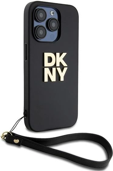 Mbështjellës DKNY Wrist Strap Stock Logo për iPhone 15 Pro, i zi