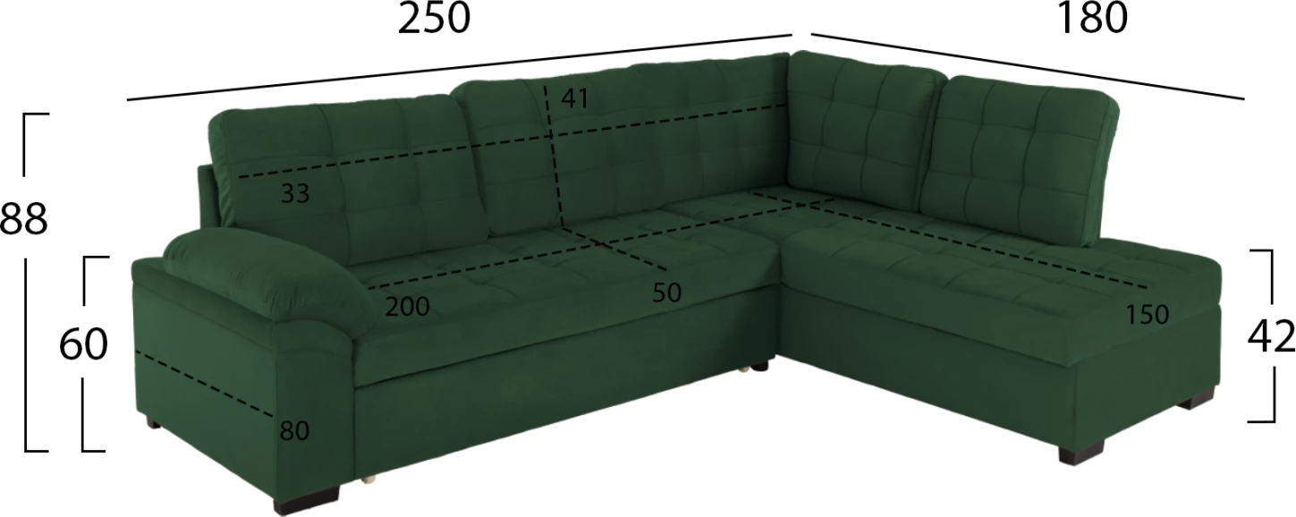 Kënd divani JADE, kënd i djathtë, ngjyrë cypress, FH3144.05R, 250x80-180x73-88H cm