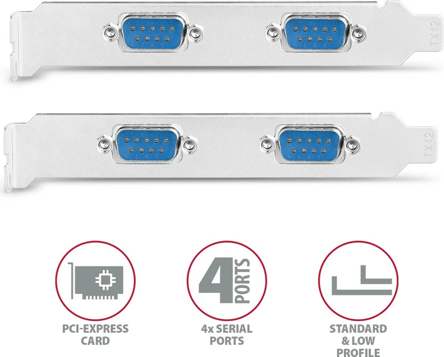 Kasë zgjerimi AXAGON PCEA-S4N, 4x port serial RS232, PCIe, set me SP & LP