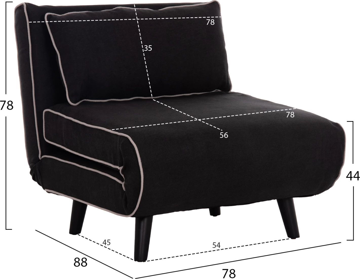 Fotel-krevat BRAXTON, material i zi, FH8425.03, 78x88x78cm