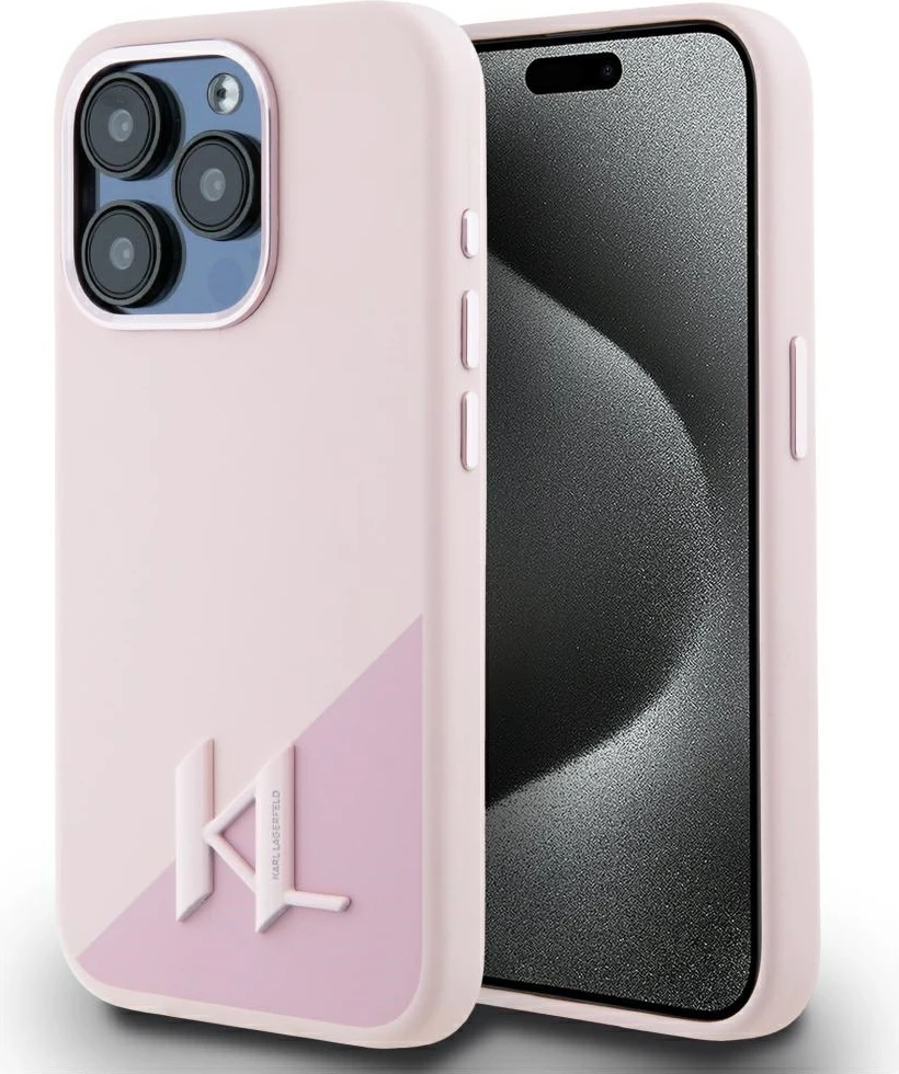 Mbështjellës Karl Lagerfeld Silicone Shadow Metal Initial MagSafe për iPhone 15 Pro Max, Rozë
