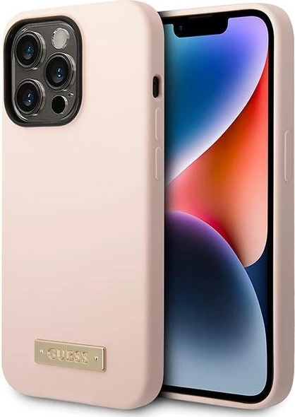 Mbështjellës Guess GUHMP14XSBPLP për iPhone 14 Pro Max 6.7", silikon, MagSafe, rozë