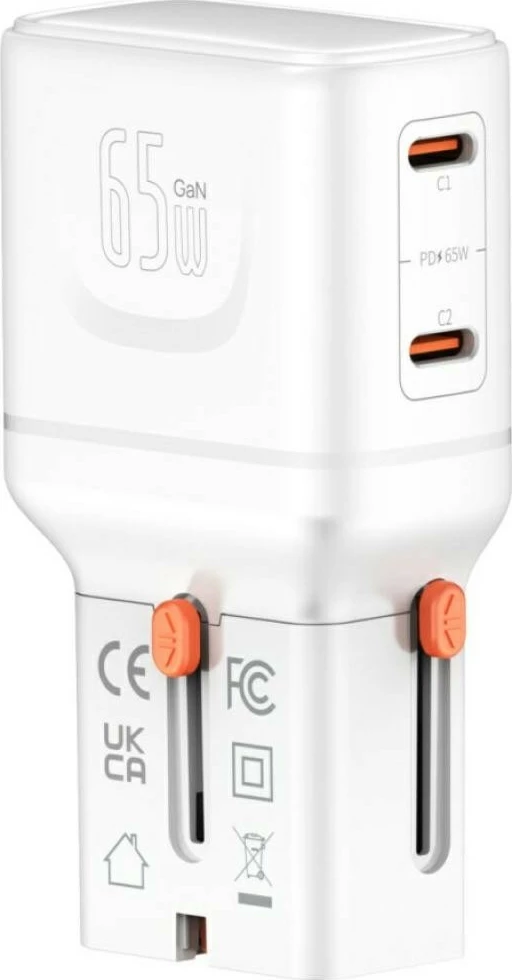 Karikues udhëtimi mur, 4smarts Nomad Pocket GaN 65W, 2x USB-C + adapter USB-A, i bardhë