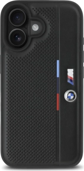 Mbështjellës BMW M Perforated Tricolor Detail Line për iPhone 16, Zi