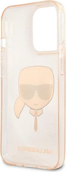Mbështjellës Karl Lagerfeld KLHCP13LKHTUGLGO për iPhone 13/13 Pro 6.1", hardcase, Glitter Karl's Head, Ari