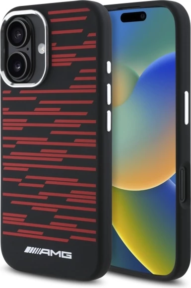 Mbështjellës Mercedes AMG Silicone Graphics MagSafe për iPhone 16, i zi