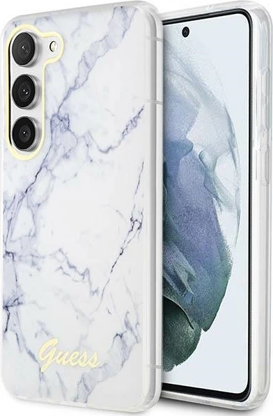 Mbështjellës Guess Marble për Samsung Galaxy S23+ S916, i bardhë, hardcase