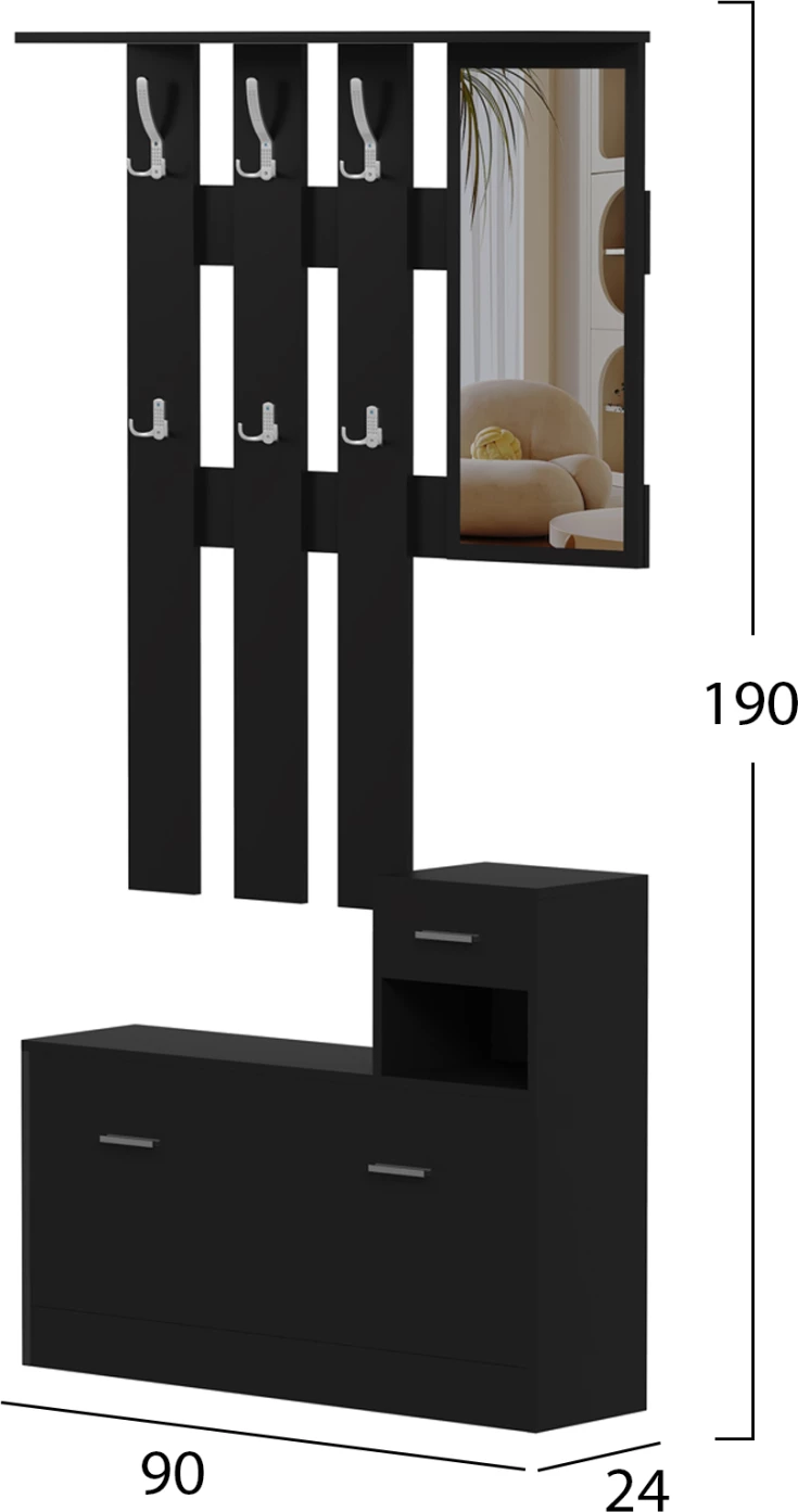 Set për hyrje me pasqyrë GORN FH2473.02 melaminë në ngjyrë wenge 90x24x190Hcm