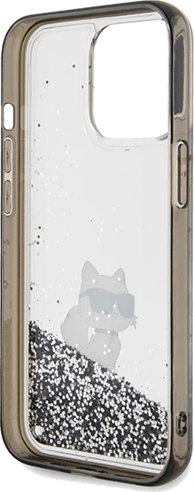 Mbështjellës Karl Lagerfeld Liquid Glitter Choupette për iPhone 13 Pro Max, Transparent, Silver