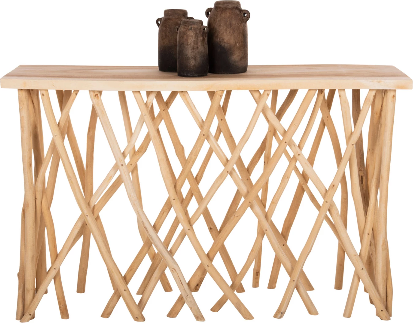 Konsolë stil rustik, degë TEAK, sipërfaqe tavoline 3cm, 121x36x75H cm, FH9805