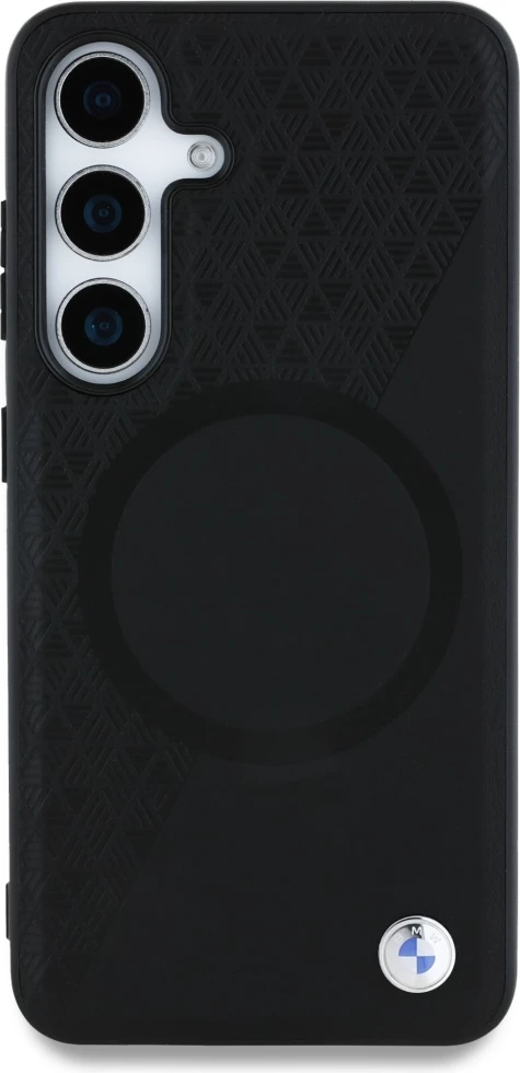 Mbështjellës BMW Leather Half Textured MagSafe për Samsung Galaxy S25, i zi