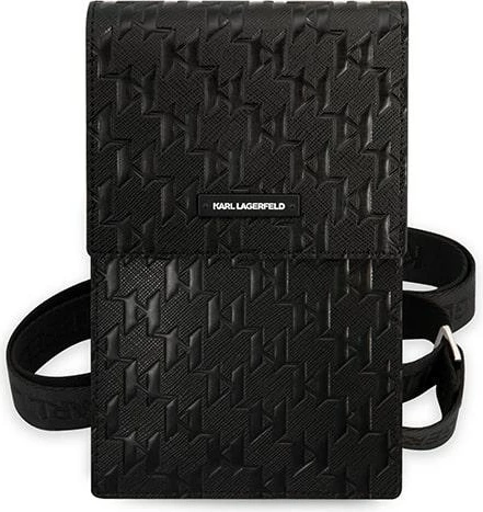 Çantë dore Karl Lagerfeld Monogram Plate, për telefon, e zezë