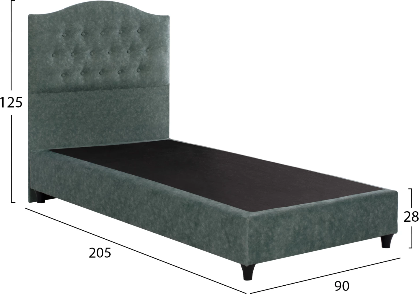 Krevet MALENA, pëlhurë e tipit Nubuck, ngjyrë e gjelbër, 90x200