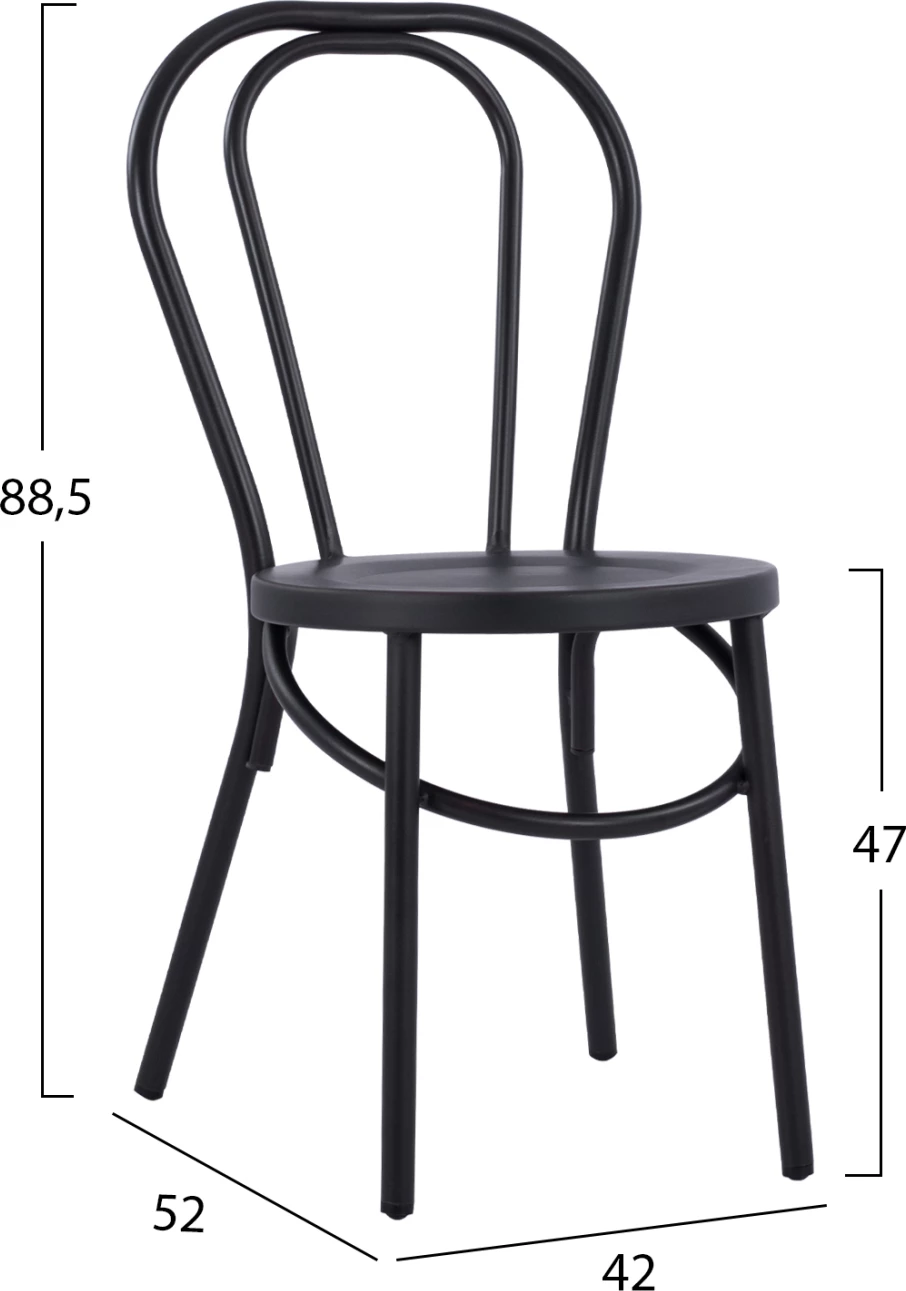 Karrige alumini tip Vjenë, ngjyrë e zezë e ndryshkur, FH5557.01, 42x52x88,5 cm, set prej 6 copë