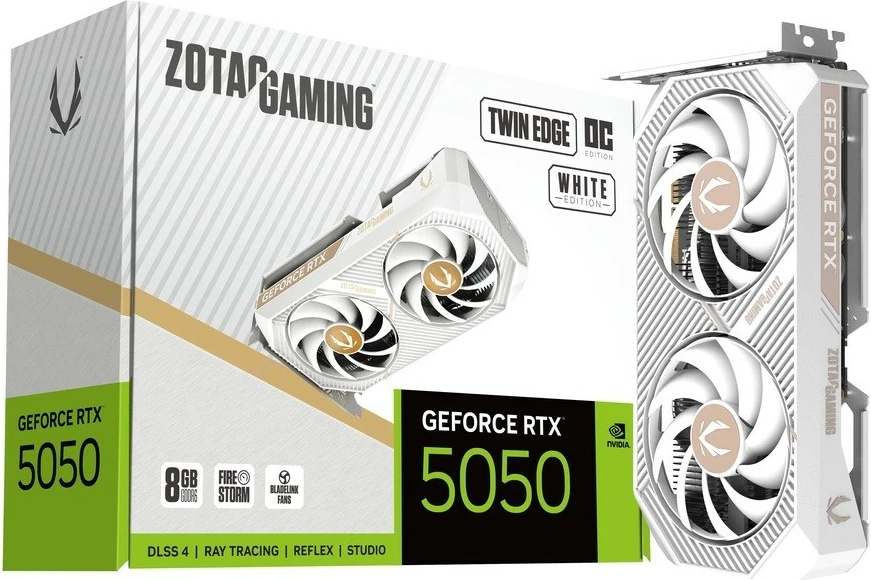 Kartelë grafike, ZOTAC, GeForce RTX 5050 Twin Edge OC (ZT-B50500Q-10M), 8GB GDDR6 128-bit PCIe 5.0 x8 3xDP/HDMI, e bardhë