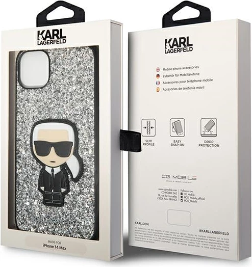 Mbështjellës Karl Lagerfeld KLHCP14MGFKPG për iPhone 14 Plus 6.7", Glitter Flakes Ikonik, argjendtë