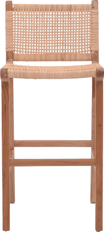 Karrige për bar mesatare Sponze ngjyrë natyrale skelet dru teak dhe rattan natyral 40x47x89cm