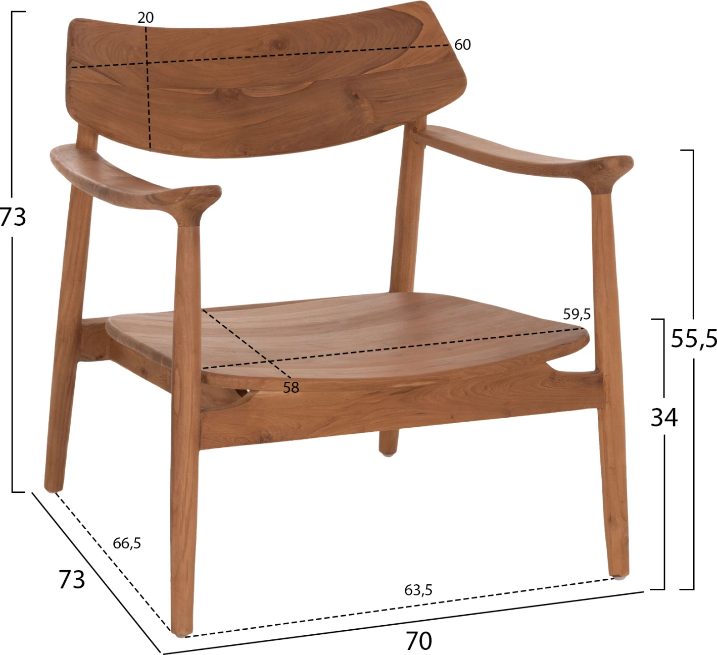 Karrige lounge Ranger, dru tik natyral, FH18255.01, 70x73x73cm