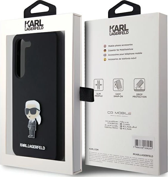 Mbështjellës Karl Lagerfeld Silicone Ikonik Metal Pin për Samsung Galaxy S23, i zi