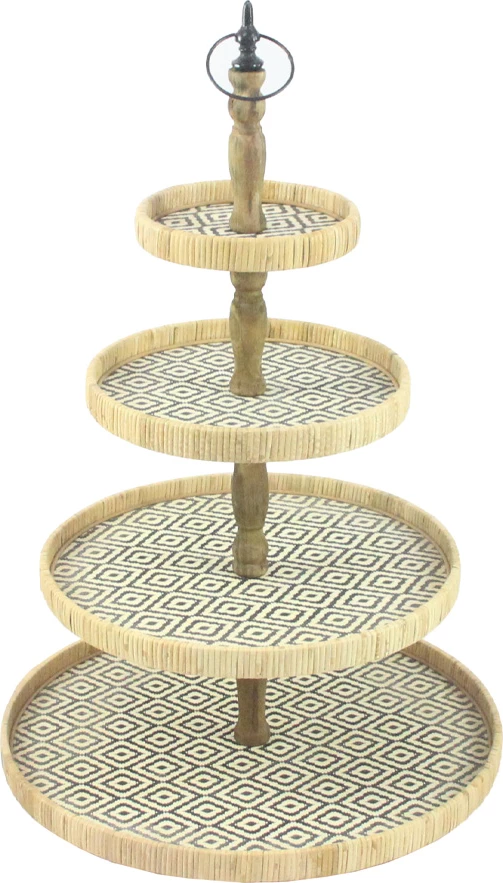 Stendë me 4 nivele për zbukurime, ratan natyral, dru i zi, 50x50x76cm