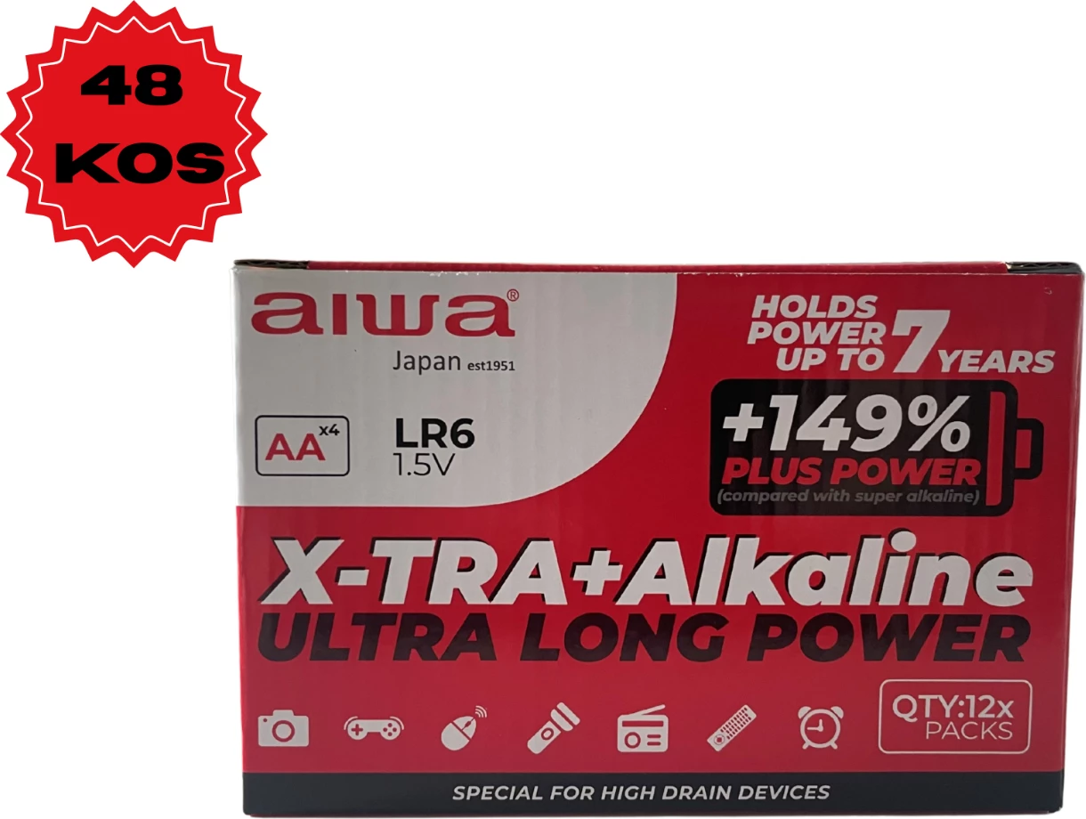 Bateri AA alkaline Aiwa AB-AALR6/4, LR6 1.5V, Ultra Long Power, paket 48 copë (12x4)