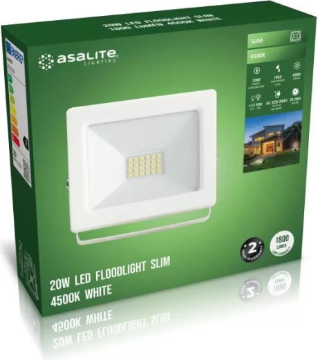 Reflektor LED Asalite ASAL0292 Slim 20W 4500K 1800 lm IP65, i bardhë