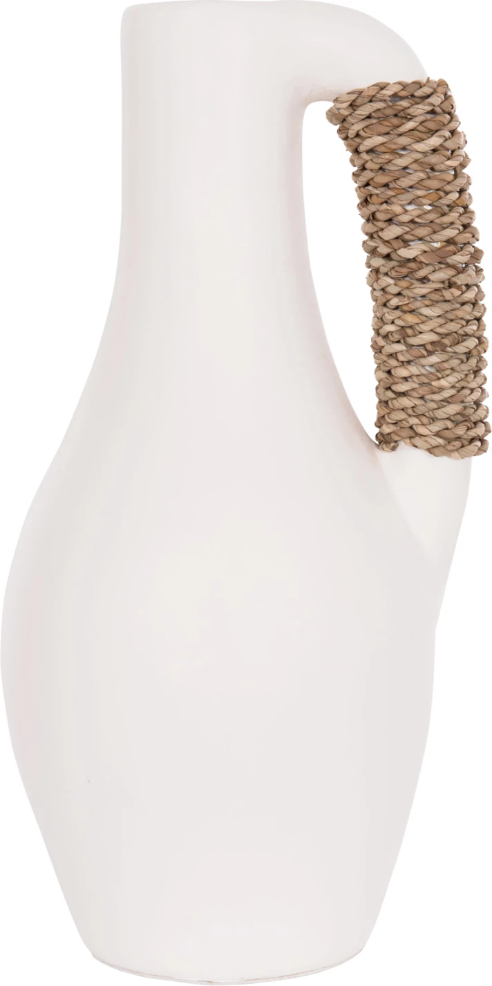 Vazo dekorative tavoline CAMMER, terrakotë e bardhë, dorezë me ratan, FH4687.02L, 18x39cm