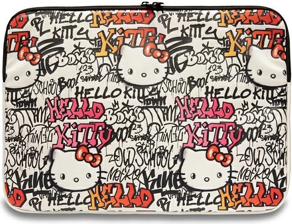 Mbështjellës laptopi Hello Kitty Zip PU Tags Graffiti, 14 inç, Bezhë