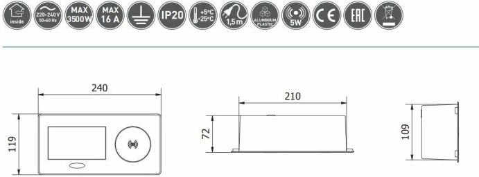 Prizë e integrume GTV AVARO PLUS, 1x 230V/16A, USB-A + USB-C, karikim wireless Qi, e zezë