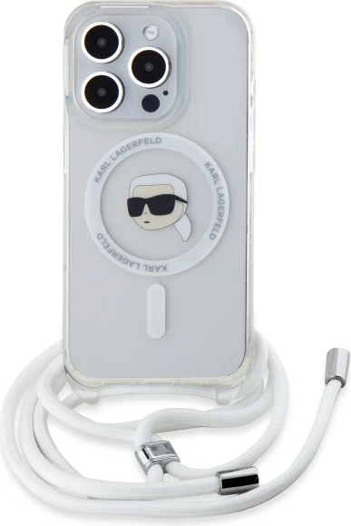 Mbështjellës Karl Lagerfeld Crossbody IML Karl Head MagSafe për iPhone 16 Pro, Transparent