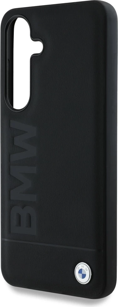 Mbështjellës BMW Leather Big Wordmark për Samsung Galaxy S25+, e zezë