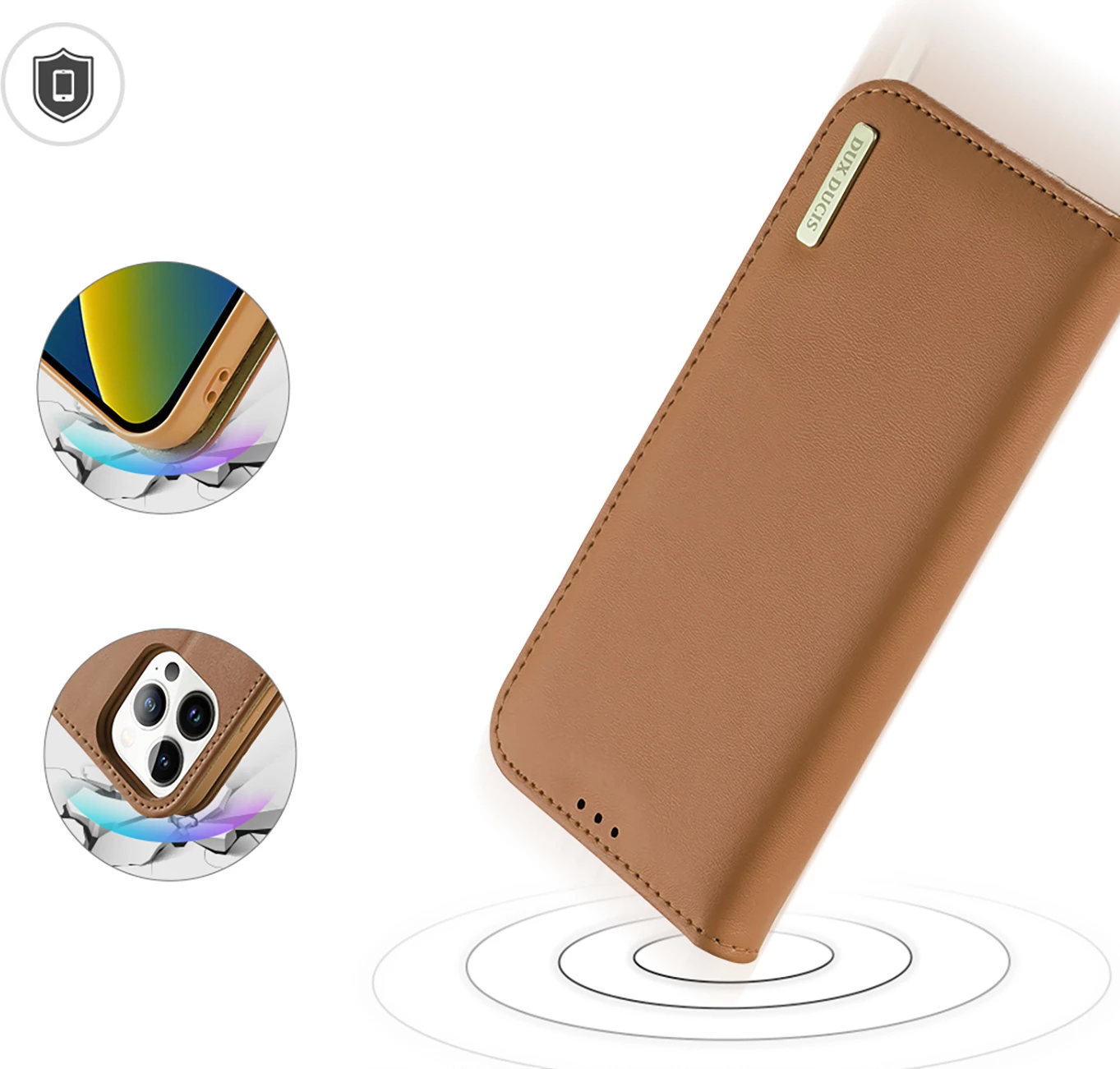 Mbështjellës Dux Ducis Hivo për iPhone 14 Pro, lëkurë natyrale, kafe