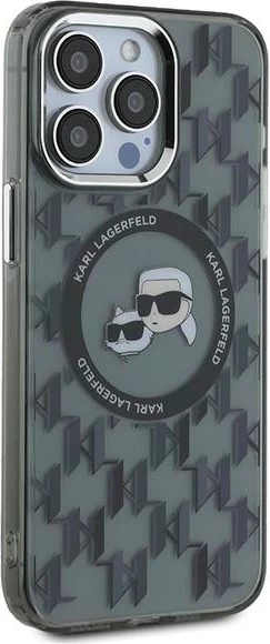 Mbështjellës Karl Lagerfeld IML Monogram Karl & Choupette Head MagSafe për iPhone 15 Pro, Zi