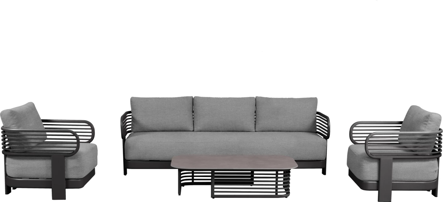 Set lounge për jashtë, 4 pjesë, AURA CD6193.01, alumin gri, pëlhurë OLEFIN, tavolinë me sipërfaqe guri