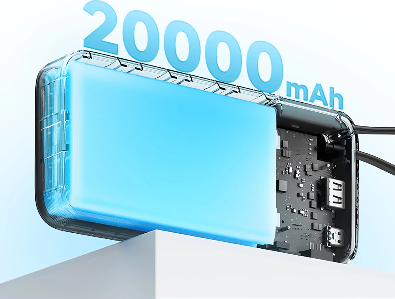 Powerbank Cuktech CUKP200NGLDG 20000mAh, 55W, me kabllo USB-C të integruar, Gri