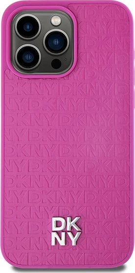Mbështjellës DKNY Leather Monogram Pattern Metal Logo MagSafe për iPhone 15 Pro Max, Rozë