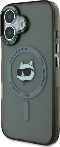 Mbështjellës Karl Lagerfeld IML Metal Choupette Head MagSafe për iPhone 16, Zi