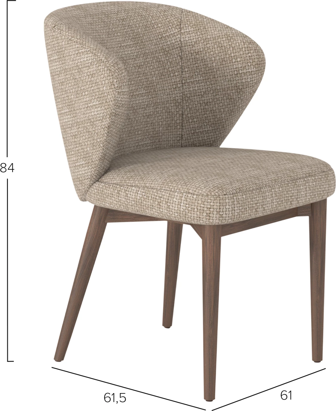 Karrige ngrënieje Swaive, këmbë druri arre, material stof kafe i çelët, CD18105.01, 58x62x82cm