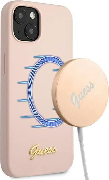 Mbështjellës Guess GUHMP13MLSLMGLP për iPhone 13 6.1", silikon, MagSafe, rozë e çelur