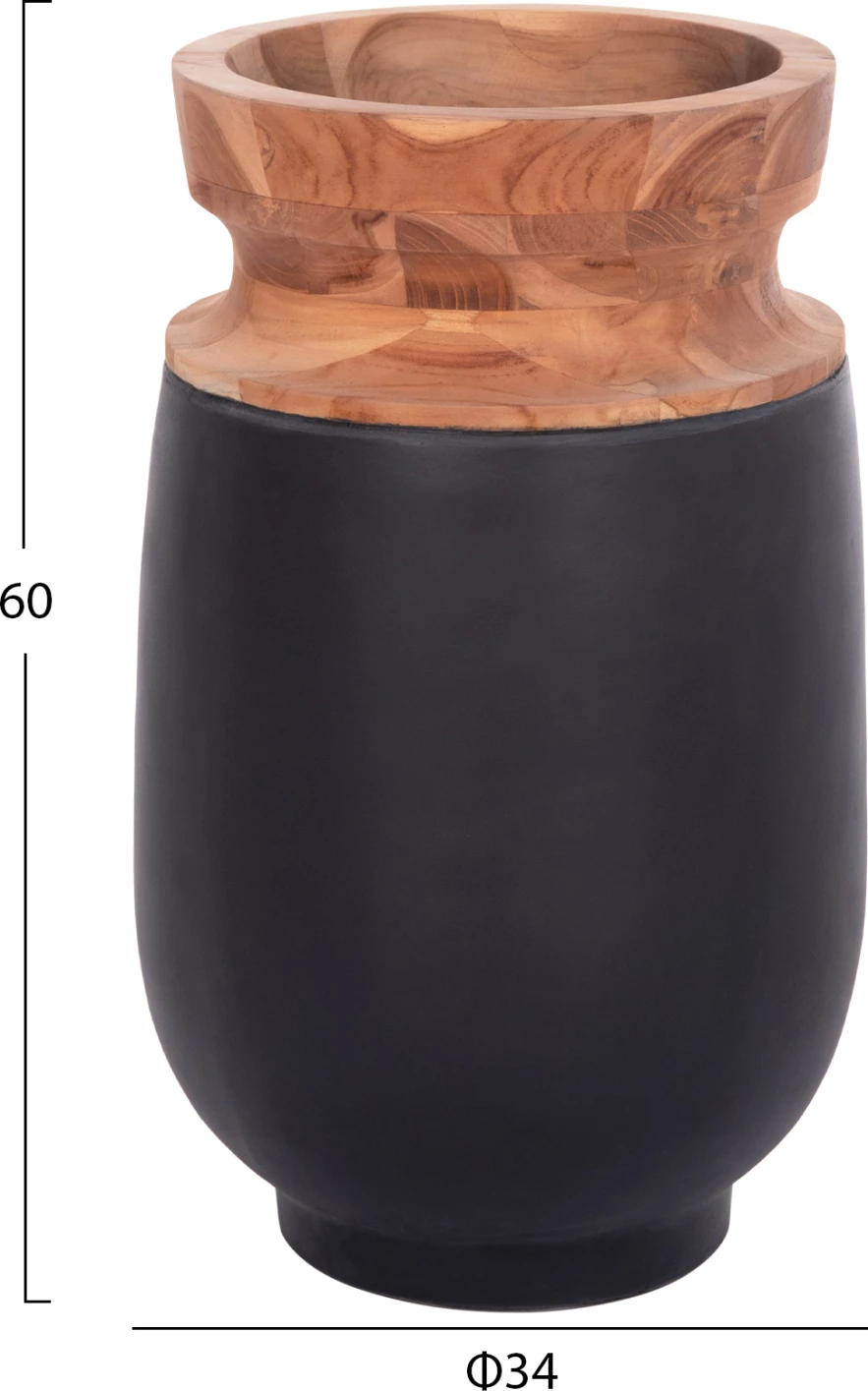 Vazo dekorative për dysheme LINTER, fibër-cement, ngjyrë e zezë, dru tik, FH4662.01S, 34x60cm